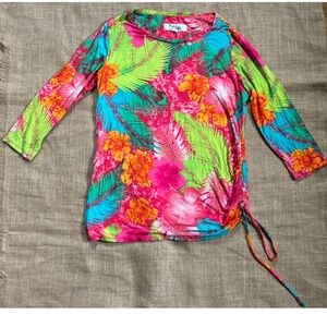 High Fifth Bright Colorful Tropical Shirt Petite Small Ruched Side Bold Hawaiian
